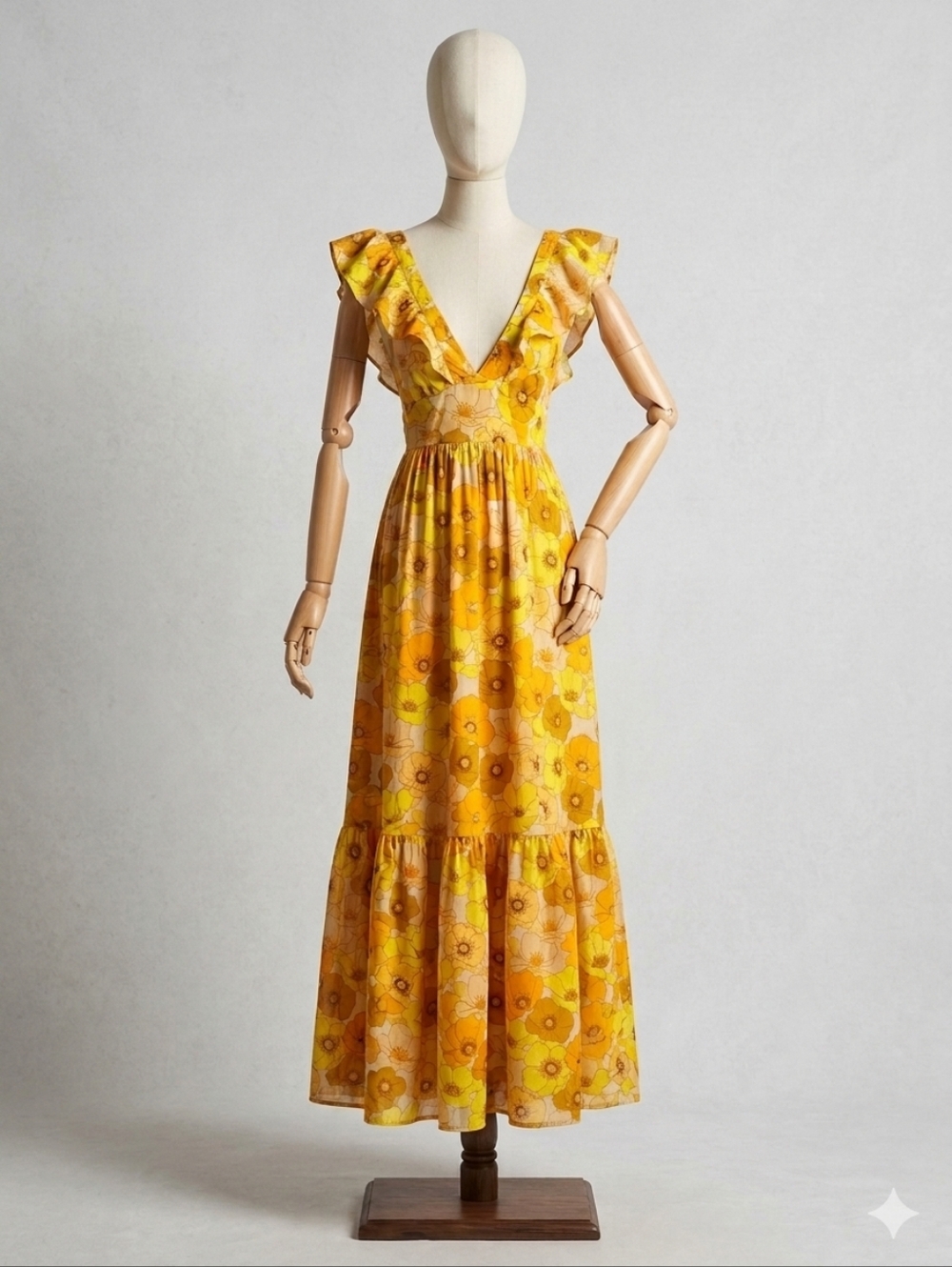 Mott50 Serena Floral Vneck Maxi Boho Dress Small Feminine Gold